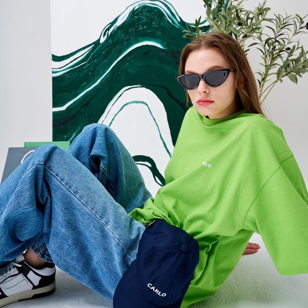 ECOGRAM 에코그램 [까를로] Green Slogan T-shirts_Light Green fashion